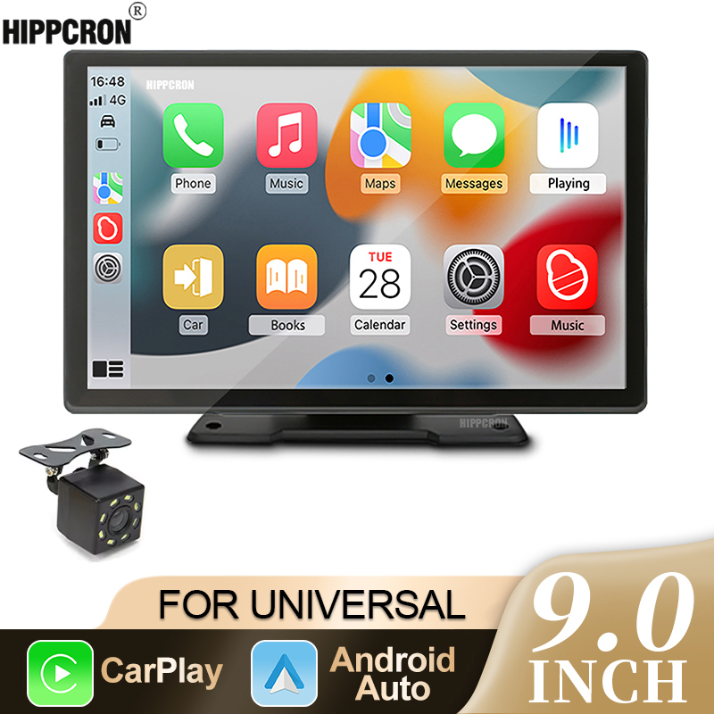 Hippcron 9 インチポータブルインチカーラジオマルチメディアビデオプレーヤーワイヤレス CarPlay Android 自動タッチスクリーン FM 信号伝送