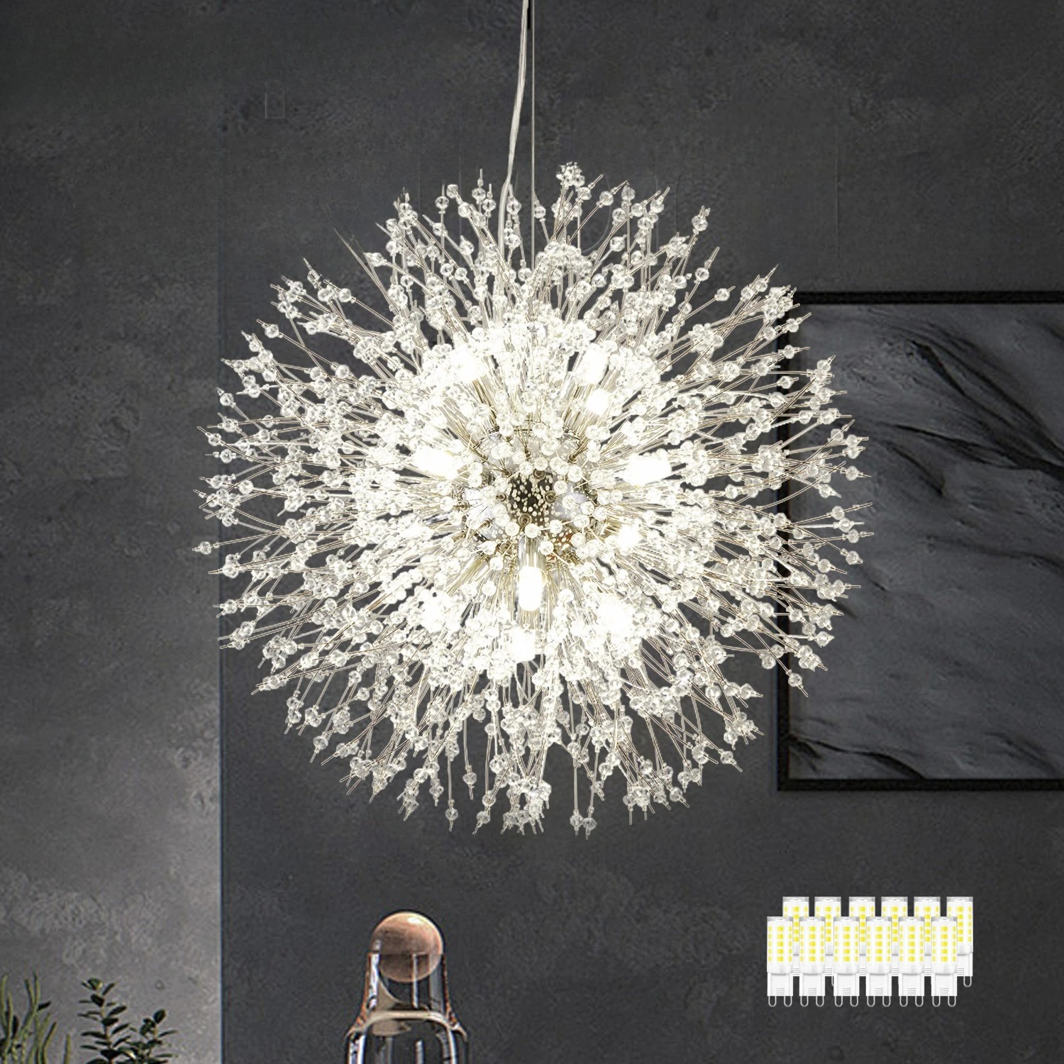 モダンでスタイリッシュなクリエイティブシャンデリアクリスタルタンポポ LED ペンダントライト花火ランプリビングダイニングルーム家の装飾