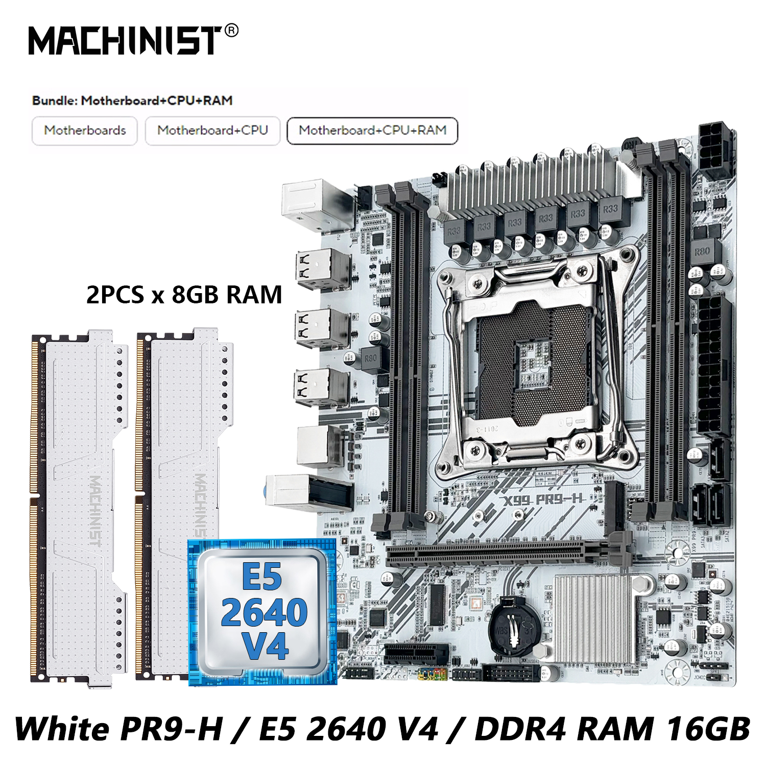 MACHINIST ホワイト X99 マザーボード キット セット オプション Xeon E5 2640 V4 LGA 2011-3 CPU DDR4 2*8G=16GB RAM NVME/SATA M.2 PR9-H コンボ