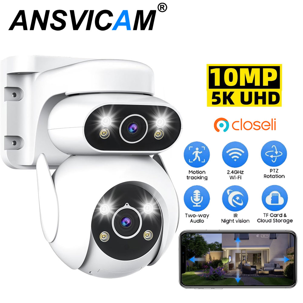 10MP 5K デュアルレンズ PTZ WIFI カメラ デュアルスクリーン 4K 8MP AI 人物検出 自動追跡 ワイヤレス屋外監視 IP カメラ