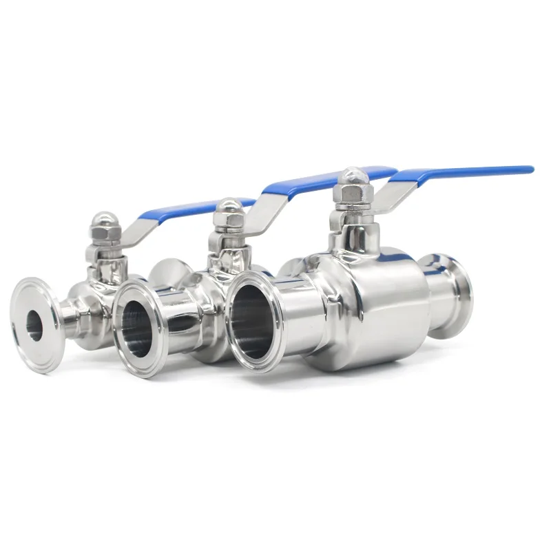 304/316Lステンレス鋼製サニタリースルーファストボールバルブ、外径19-51mm、3クリップカラー、25.4/50.5/64mm、自家製乳製品
