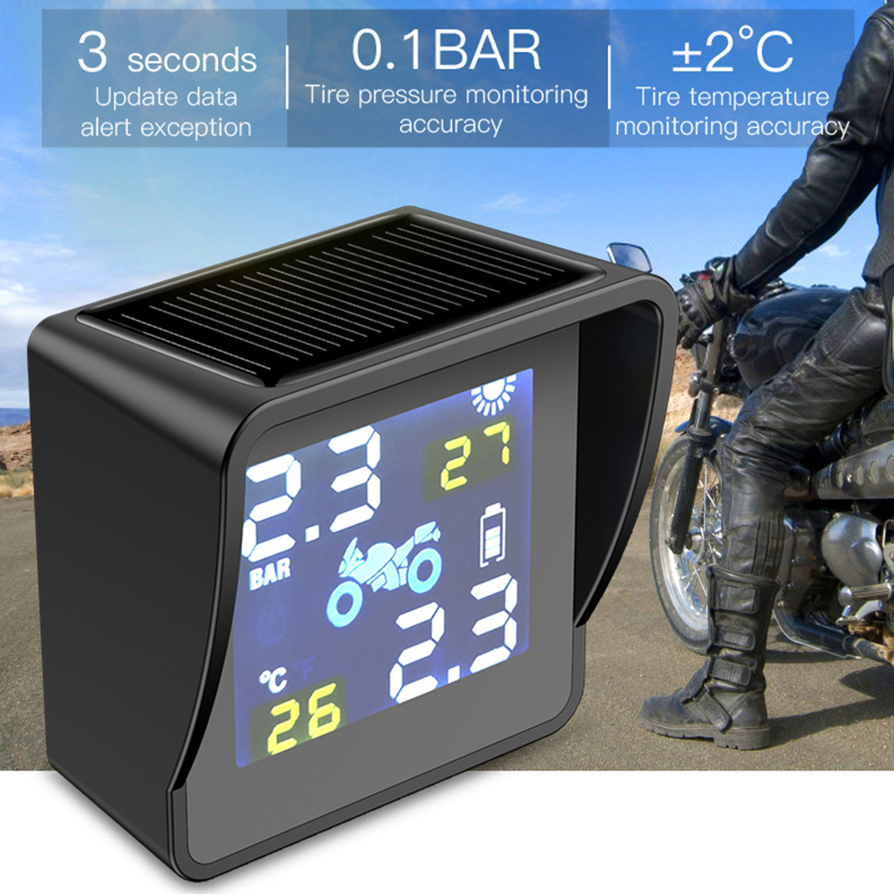 新しい USB ソーラー充電オートバイ TPMS モータータイヤ空気圧タイヤ温度監視警報システム 2 つの外部センサー付き