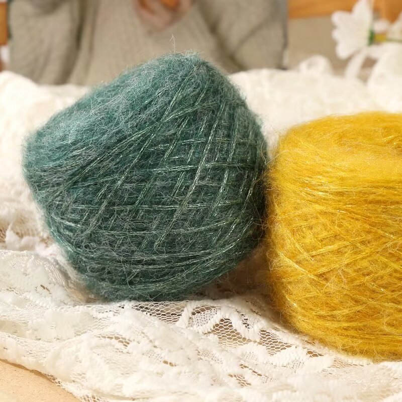 100 グラム/セットグリッター編み糸モヘアセータースカーフ帽子ショールカーディガン手芸 Diy 暖かいソフトふわふわ光沢のある糸ピンク