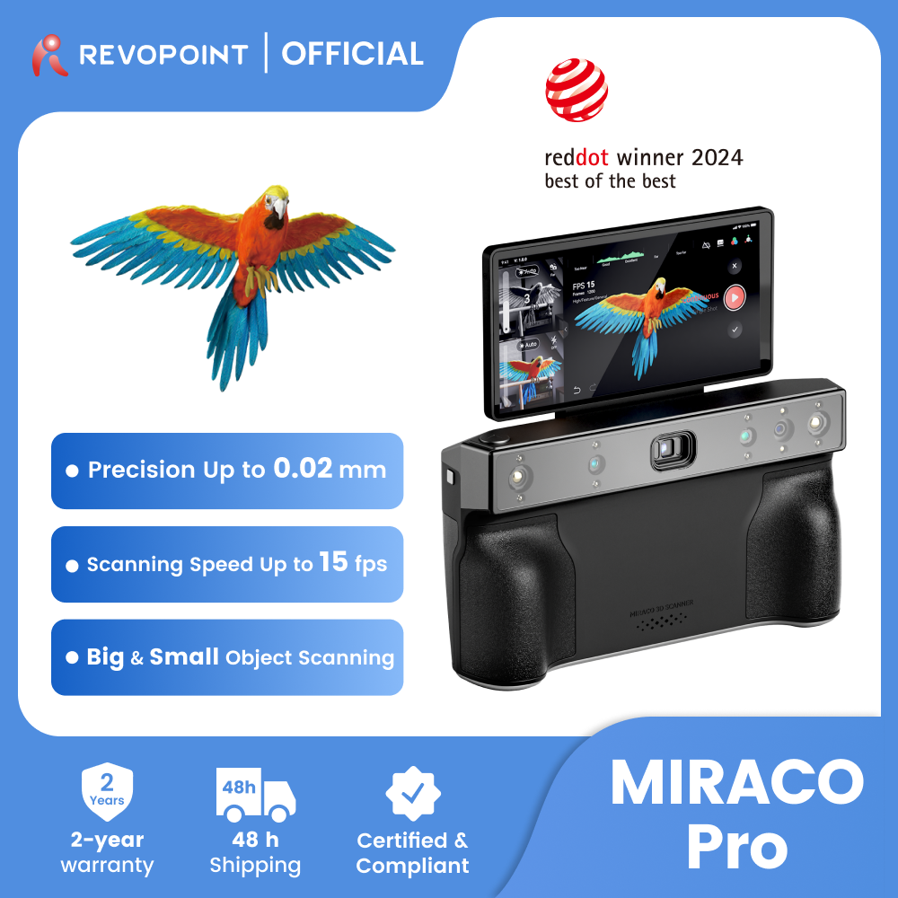 Revopoint MIRACO Pro 3D スキャナー 3D プリント用ハンドヘルド、最大 0.02mm の精度、小さなオブジェクトから大きなオブジェクトまで、3D スキャナーカメラ 32GB