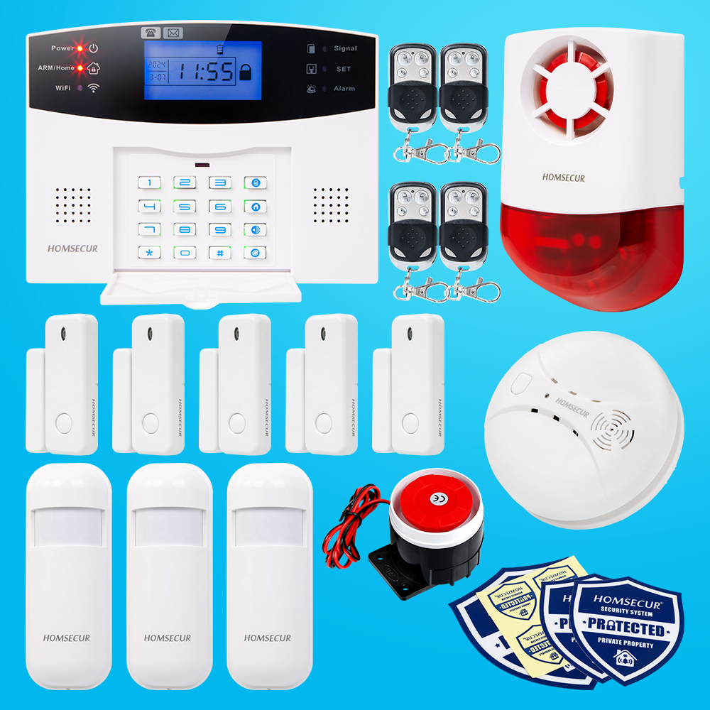 HOMSECUR ワイヤレス WIFI 4 グラム SMS 自動ダイヤルホーム住宅警報システム PIR 5 * ドアセンサー