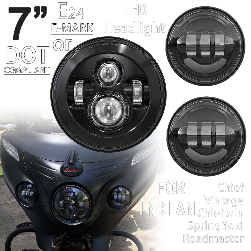 7 ' E24 ドット LED ヘッドライトヘッドランプインディアンチーフチーフテンロードマスタースプリングフィールドオートバイ 4.5 ' フォグランプ補助ランプ
