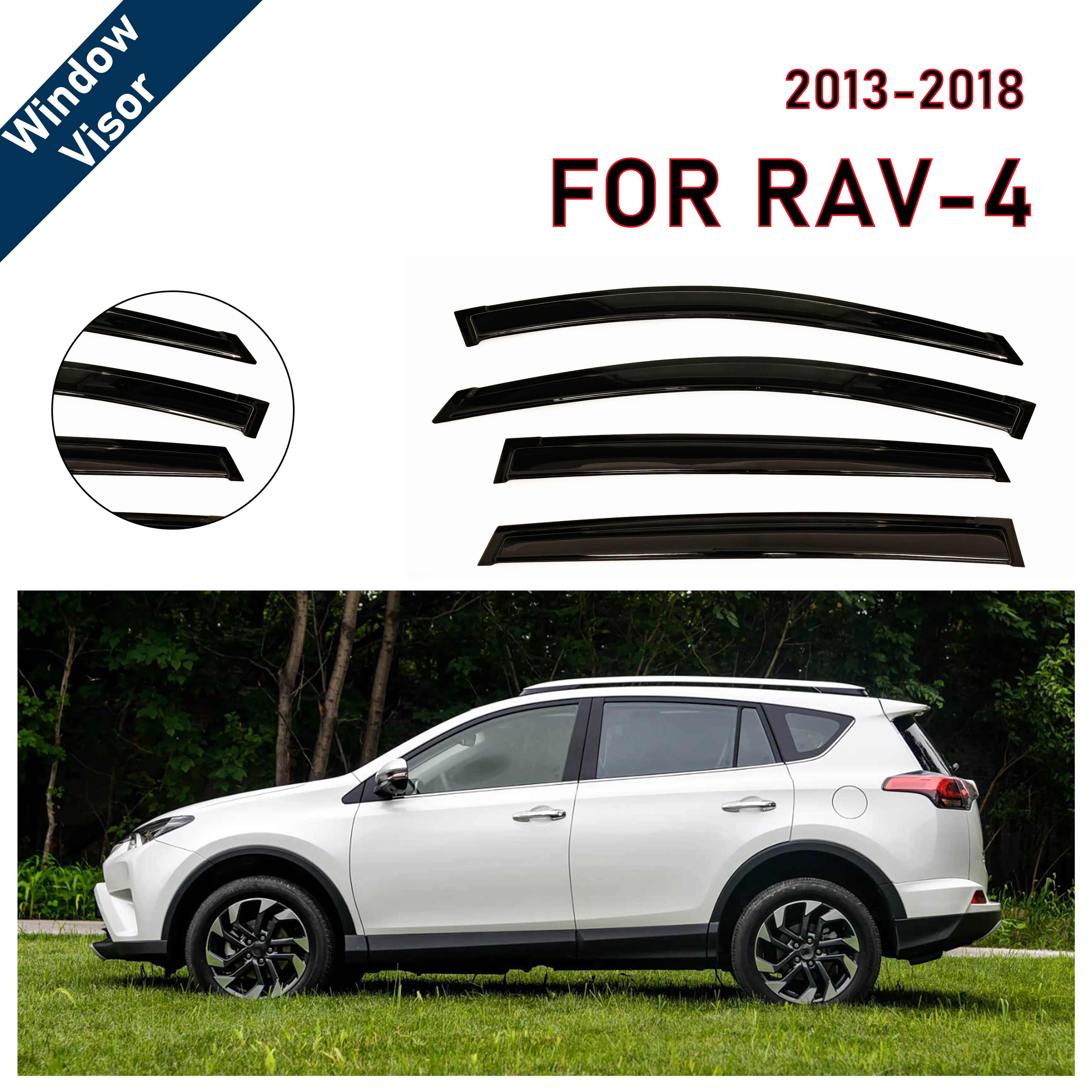 トヨタ Rav-4 2013-2018 用ウィンドウバイザー |レインガードウィンドディフレクター4個 |カーウェザーシールドアクセサリー