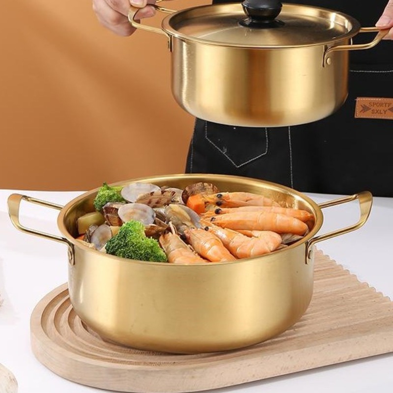 1PC 韓国インスタントラーメンポットボウルステンレス鋼スープポット電磁調理器一人食品韓国ラーメンポット