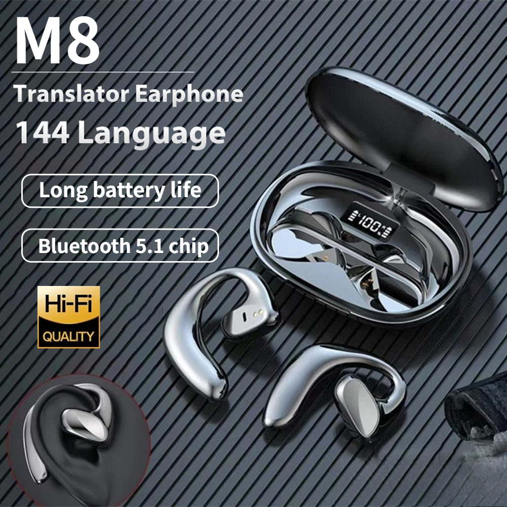 M8 インテリジェント翻訳イヤフォン 144 言語高精度ワイヤレス Bluetooth 双方向耳掛け翻訳ヘッドセットデバイス