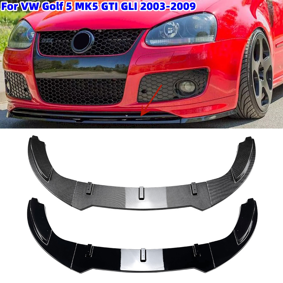 車のフロントバンパーリップスポイラー VW ゴルフ 5 MK5 GTI ジェッタ MK5 GLI 2003-2009 ディフューザースプリッターボディキット下部バンパープロテクター