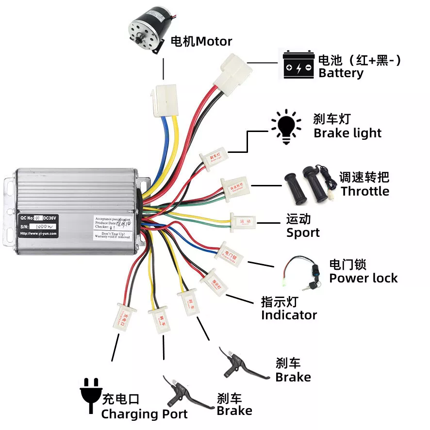 36V 1000W E-バイクブラシ付きモータースピードコントローラー電動自転車スクーター用、ブラシモータースピードコントローラー 30A DC 自転車部品用