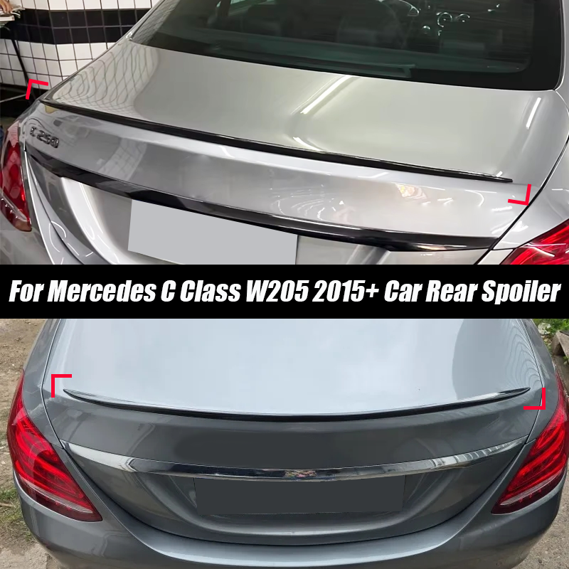 メルセデスベンツ W205 C クラス AMG 2015 C43 C63 C200 C250 C300 C400 車のリアトランクスポイラーリップトリムグロスブラックラバー