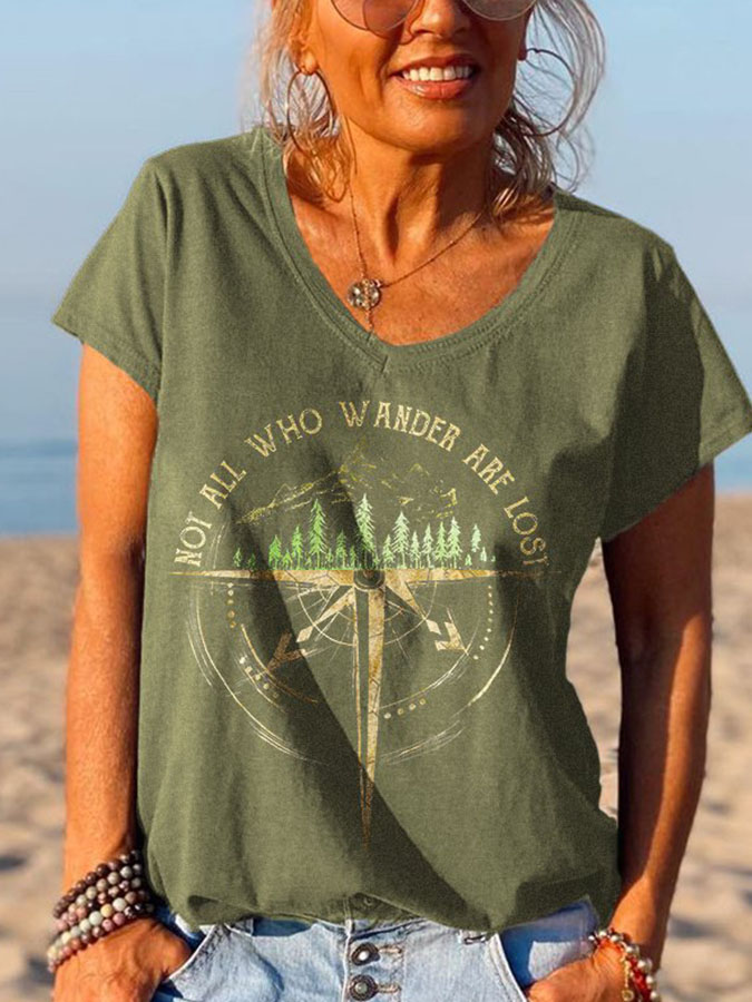 NEW Women's Short Sleeve T-Shirts Casual V Neck T Shirt Hippie Letter Print Tops Summer Tees