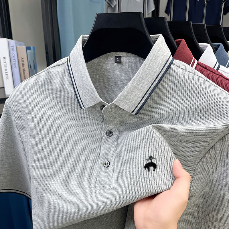 メンズハイエンドブランド刺繍ポロTシャツ、夏の新しいスタイル、100％純綿、通気性のあるカジュアルビジネス半袖トップ