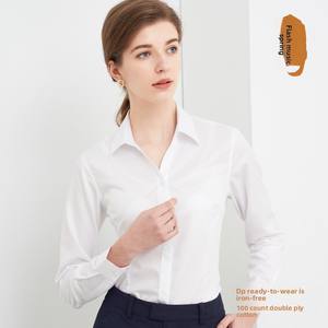 100% コットン、スリムフィット・ワイド幅の織物製レディースラペル付きオフィスシャツ、しわになりにくい、春物、OEM