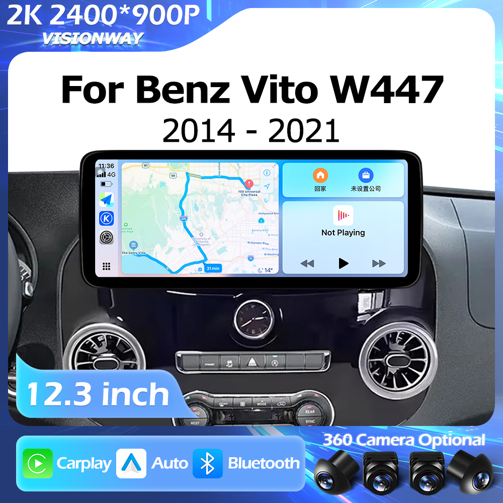 Android OS 12.3 インチベンツヴィト W447 2014-2021 QLED 2400*900P マルチメディアビデオプレーヤー GPS 自動 Carplay Bluetooth WIFI