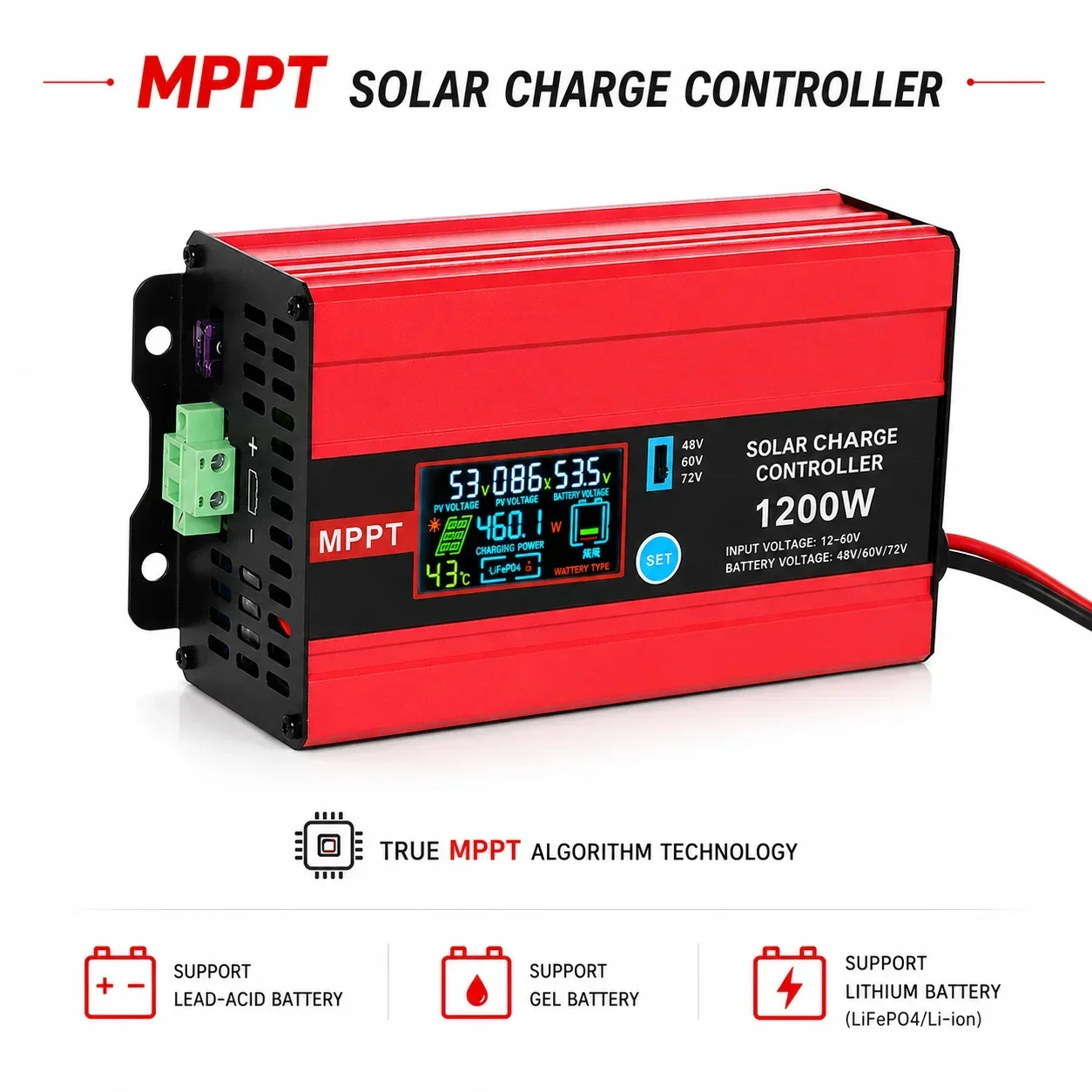 MPPT ソーラー ブースト コントローラー、1200W、ユニバーサル入力 12 ～ 60V、出力 48V ～ 72V EV 充電用