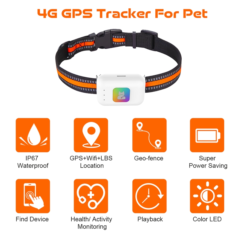 GPS ペットトラッカー カラフルな LED フラッシュ付き 4 グラムスマートペット首輪 IP67 防水歩数計ペットカロリー健康データトラッカーホワイト