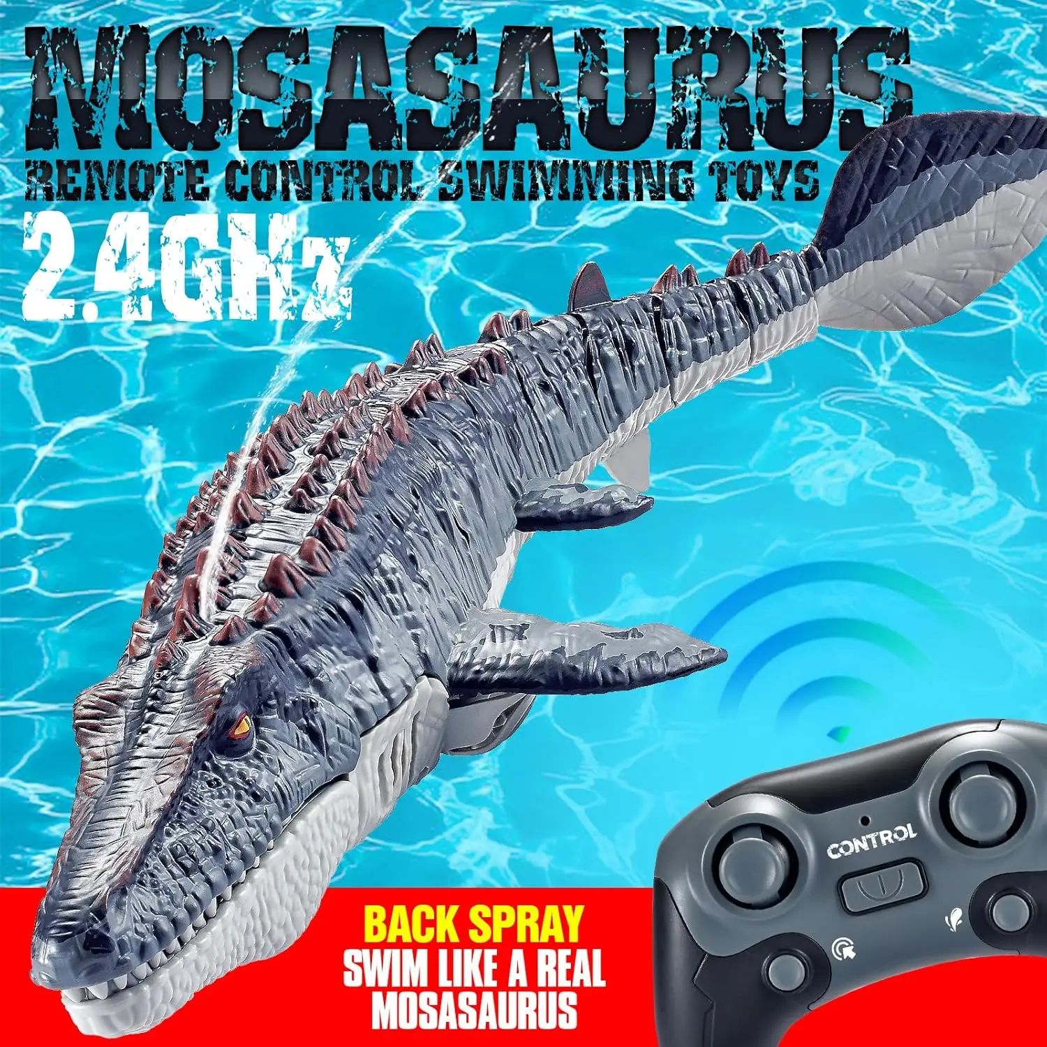 2.4GHz RC モササウルスボートリモコン水泳恐竜おもちゃ防水スプレー USB 充電式プール湖子供男の子屋外