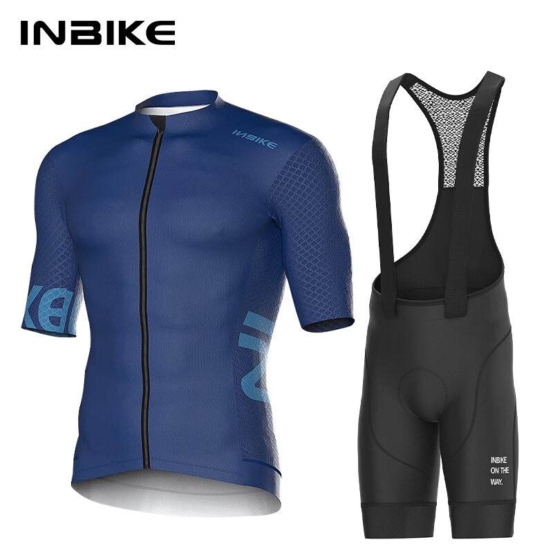 INBIKE メンズ サイクリング ジャージ ロード バイク ショーツ サイクリング 半袖 フル ジッパー ビブ ショーツ 通気性 夏 サイクリング ジャージ セット