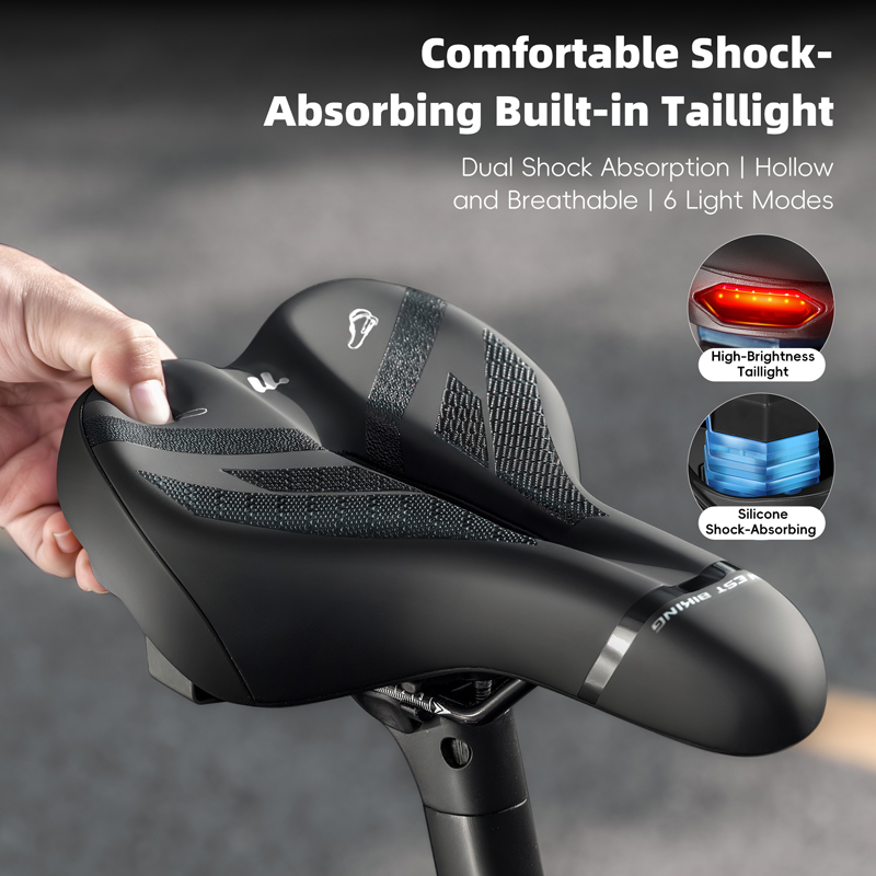 LED テールライト付き自転車サドル 6 つの照明モード 低反発パッド TYPE-C 充電 耐候性、夜間サイクリングの安全性