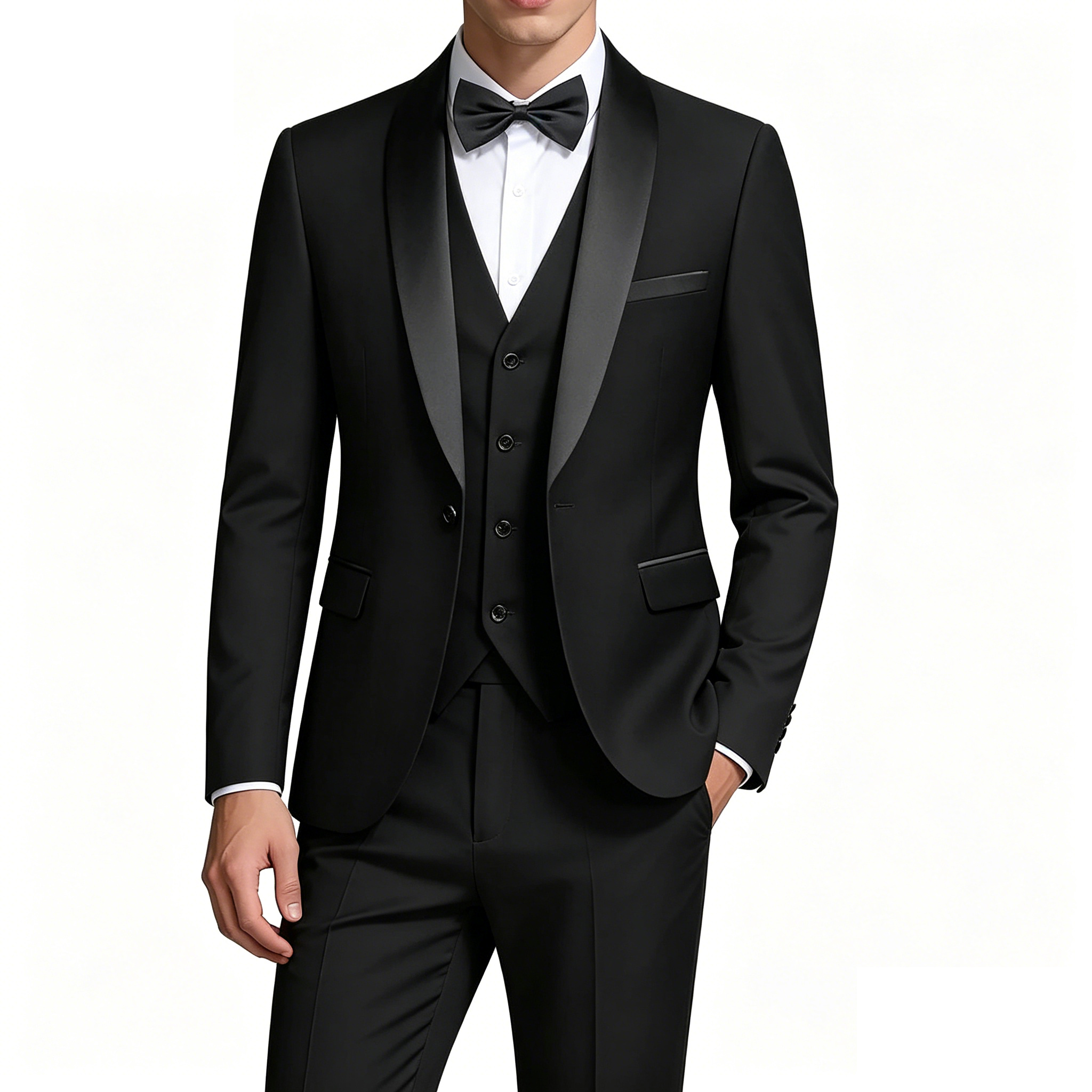 ( ジャケット ベスト パンツ ) メンズ 3 ピース タキシード スーツ セット、ベージュ ブレザー ブラック ショール ラペル付き 結婚式、新郎、フォーマル パーティー用