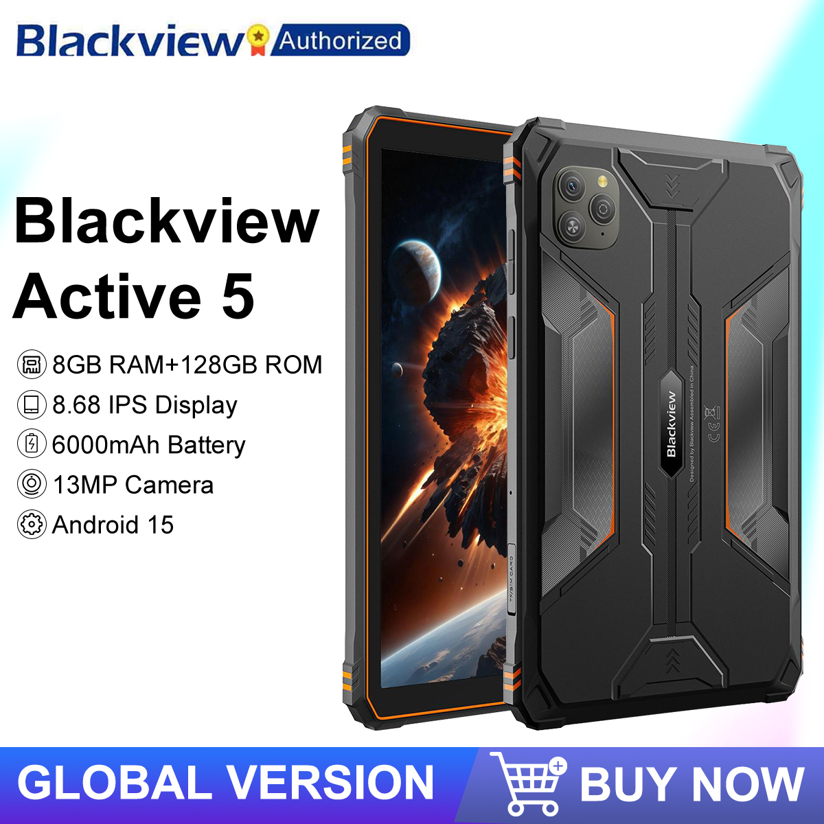 Blackview アクティブ 5 頑丈なタブレット PC 8.68 インチ IPS 6GB 128GB 13MP カメラ 6000mAh 4G Android 15 NFC グローバル バージョン (Google Play 付き)