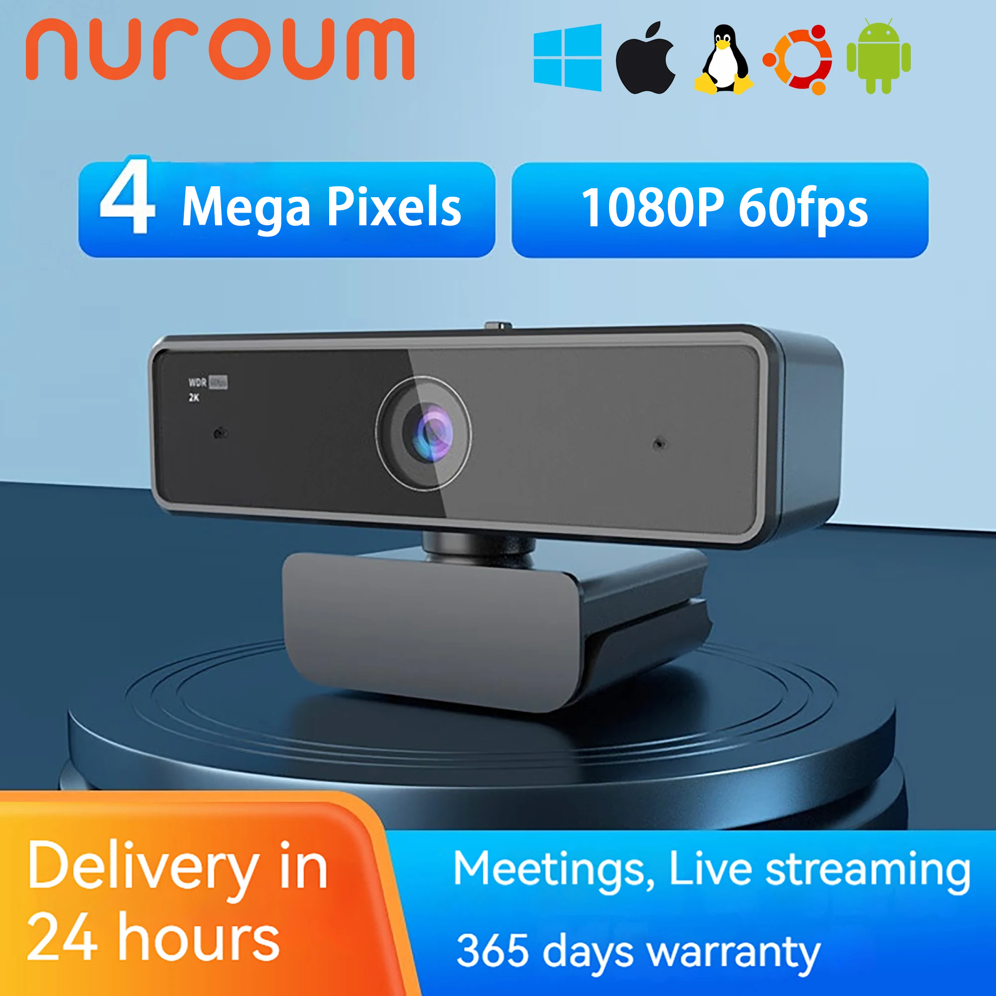 NUROUM V11 2Kウェブカメラ（デュアルマイク搭載、1080P 60fps、1440P 30fps FHD対応、PC/ノートパソコン用USB接続ミニウェブカメラ）