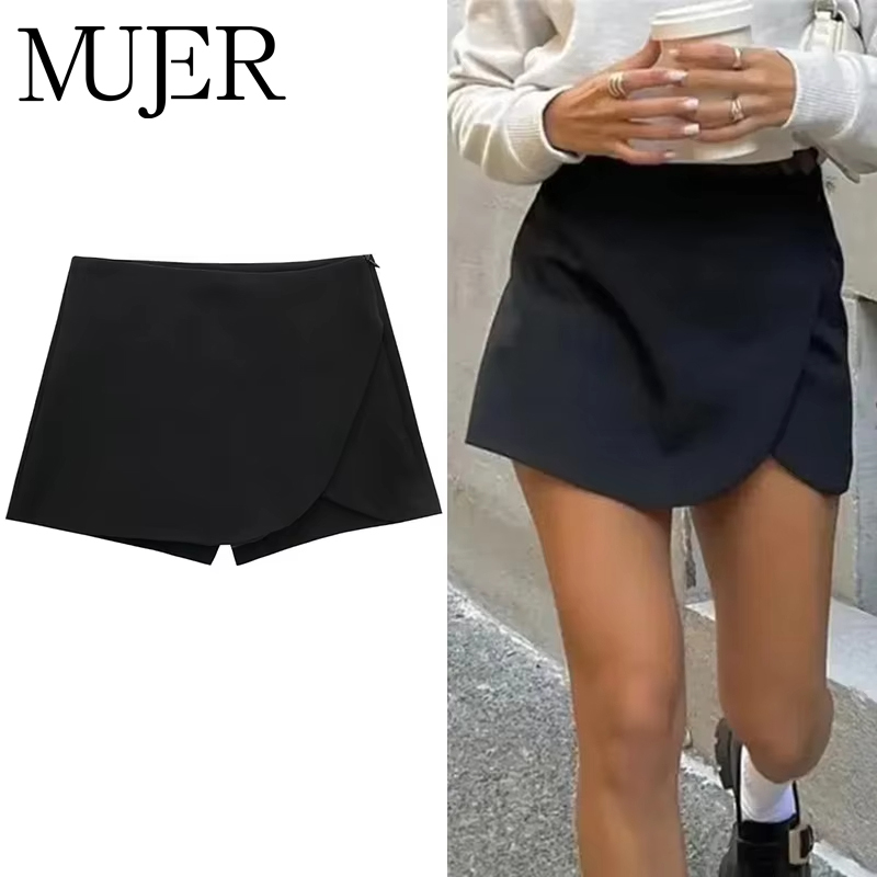 Mujer 2025 黒ミニスカートショーツ女性のファッション非対称スコート女性のためのハイウエストショートスカート女性の夏のカジュアルショーツ