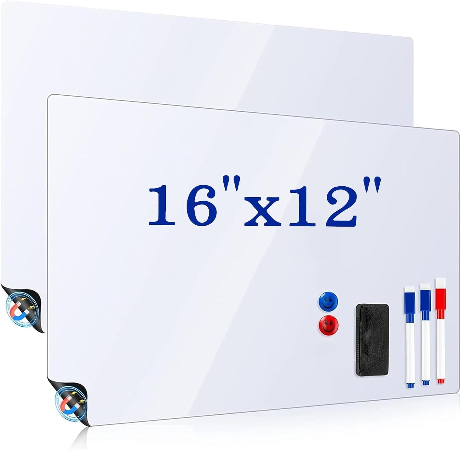 12x16インチ マグネット式ホワイトボード（冷蔵庫用、マーカー3本と消しゴム付き） - ドライイレースボード キッチンオーガナイザー＆プランナー（マーカー3本付き）