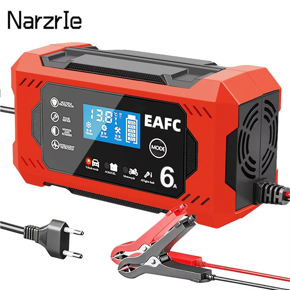 大画面車のバッテリー充電器 6A/8A/10A 12V 車オートバイバッテリー充電装置鉛蓄電池スマート修理 LCD ディスプレイ