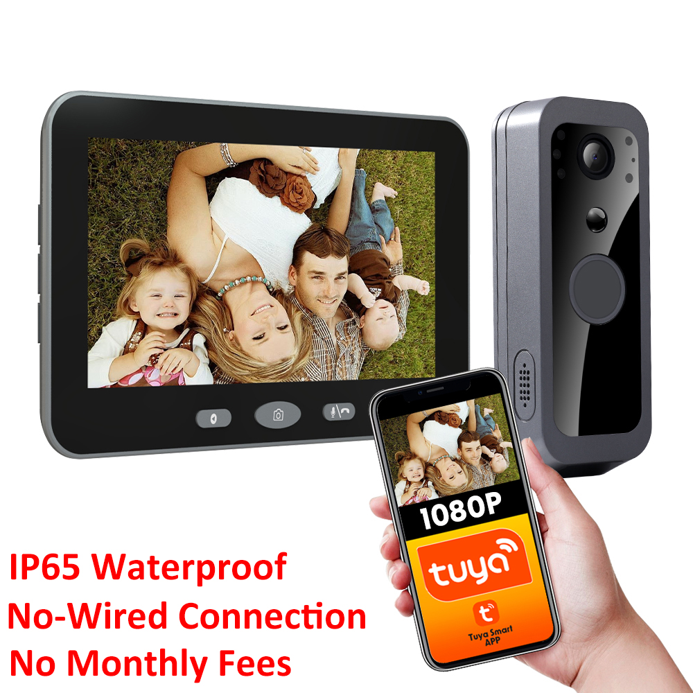 Tuya スマートワイヤレスドアベルカメラ屋外 WiFi オーディオビデオドアホンインターホンシステム 1080P 5 インチモニター画面月額料金なし