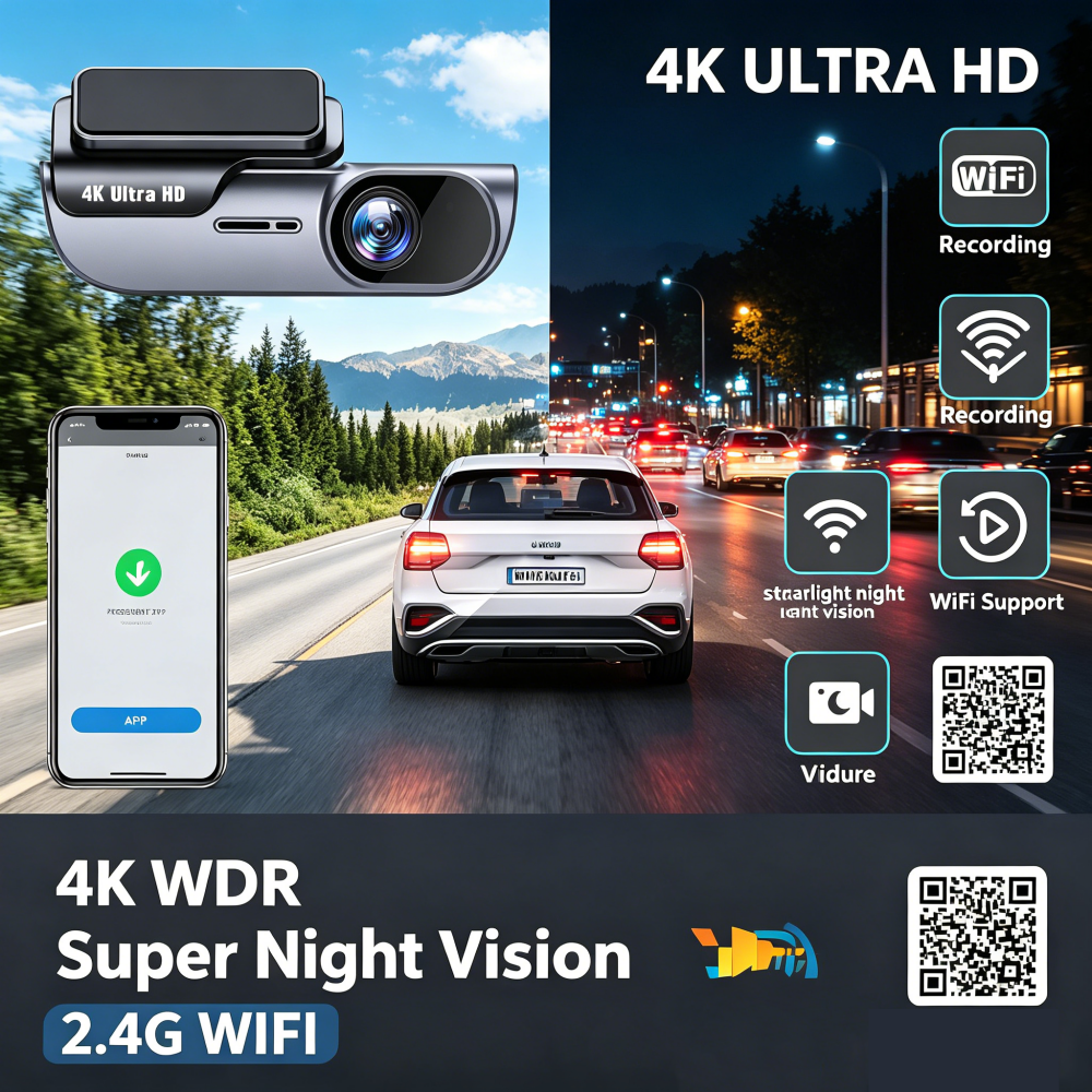 4K 3840*2160P ダッシュカム WIFI 車 DVR カメラビデオドライブレコーダーダッシュカムレジストラブラックボックス 24 時間監視ナイトビジョン