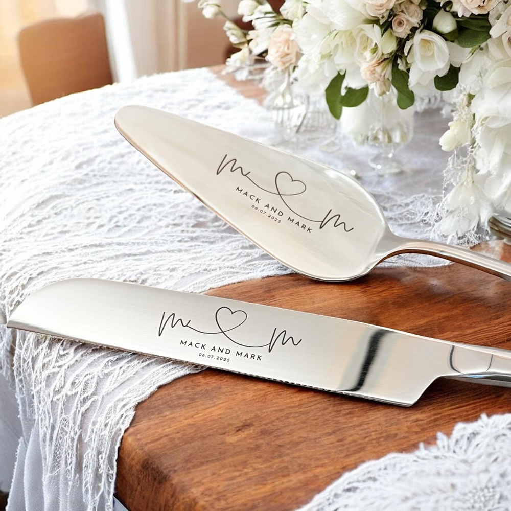 パーソナライズされたウェディングケーキカッティングセット彫刻されたステンレス鋼ナイフサーバー結婚記念日の思い出に残る機会に最適