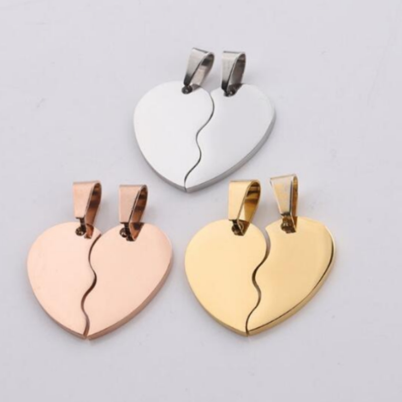 10 ペア/ロットカップルマッチング失恋ネックレスペンダントミラーポリッシュステンレス鋼ジュエリーメイキングチャームブレスレット