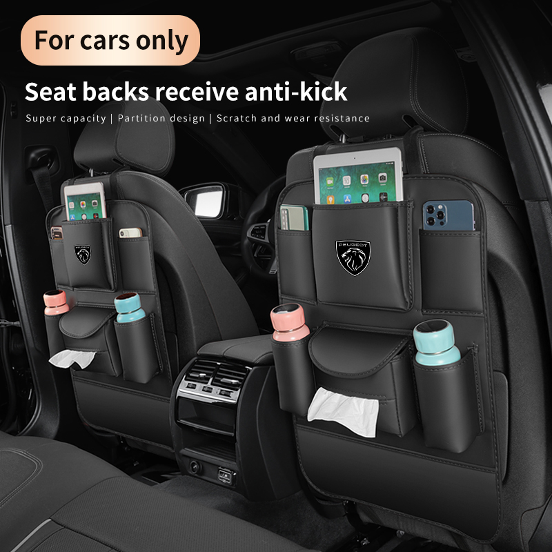 カーシートバック収納袋背もたれアンチキックパッドプジョー 207 208 301 308 408 508 607 2008 3008 4008 5008 GT RCZ アクセサリー