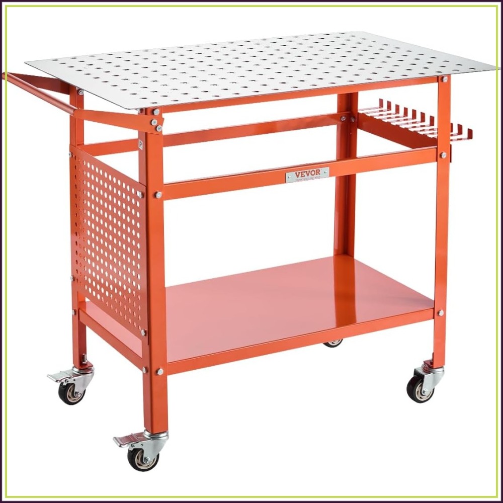 VEVOR 溶接テーブル 40x24 インチ 800LBS 容量可動スチールワークベンチ ホイールブレーキ付き 2層ストレージ 5/8インチ穴