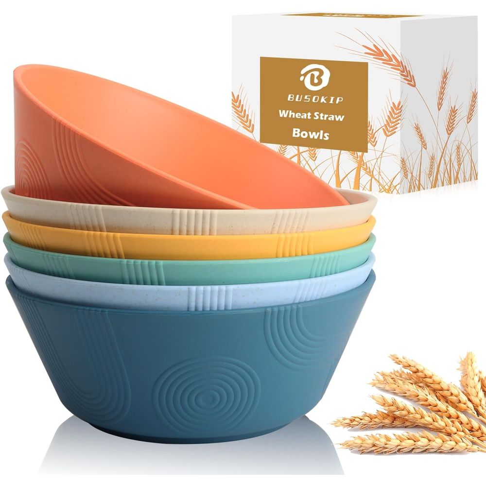 Set of 6 Large Microwave & Dishwasher Safe Plastic Cereal Bowls, Multicolor, Ideal for Kitchen & Serving