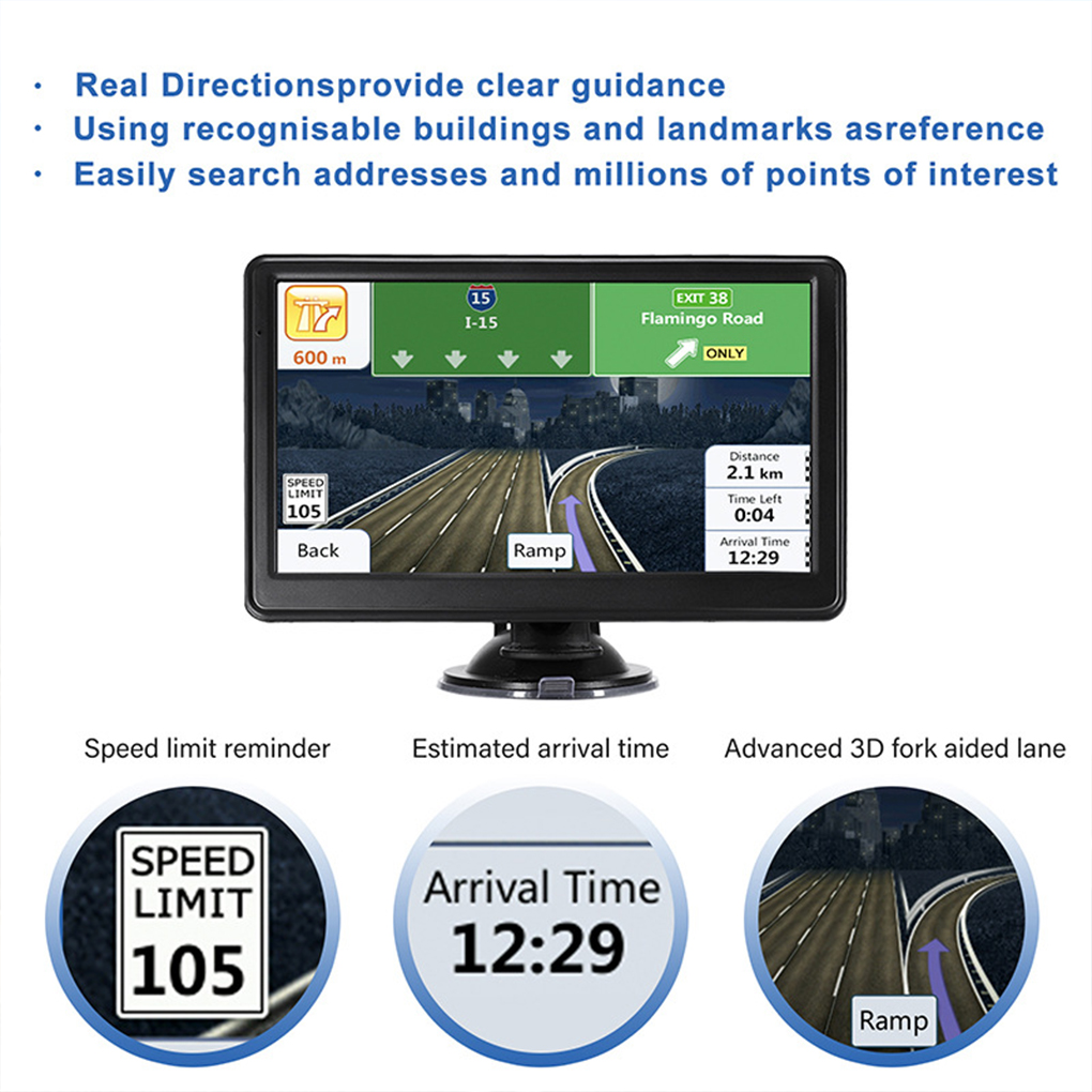 Car GPS Navigation 7Inch 8G ROM Multi-functional Touch Screen High Definition for Cars and Trucks MP3 FM Transmitter