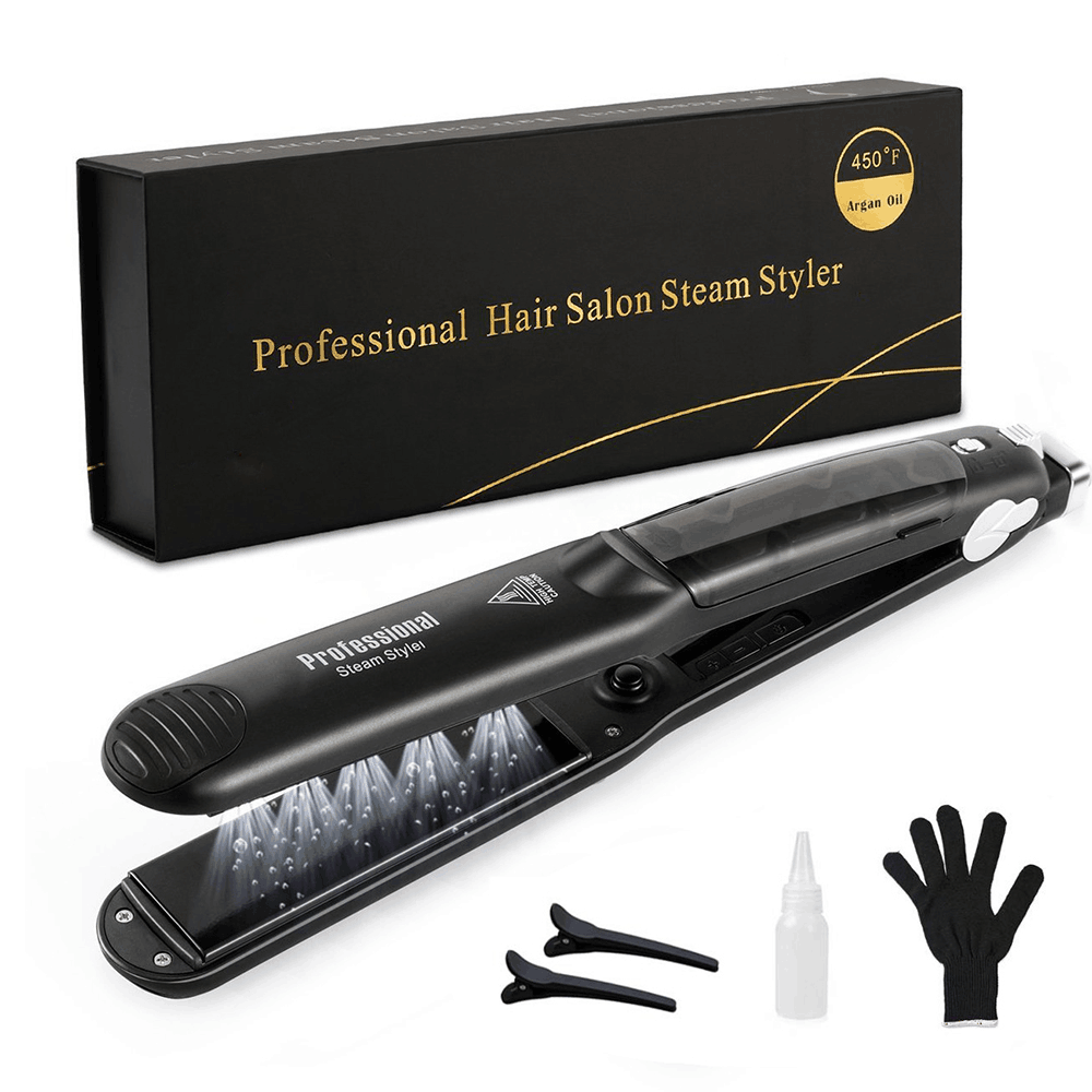 スチームヘアアイロンプロフェッショナルセラミック蒸気フラットアイロン450℉高速熱アルガンオイルトリートメントヘアケアツール