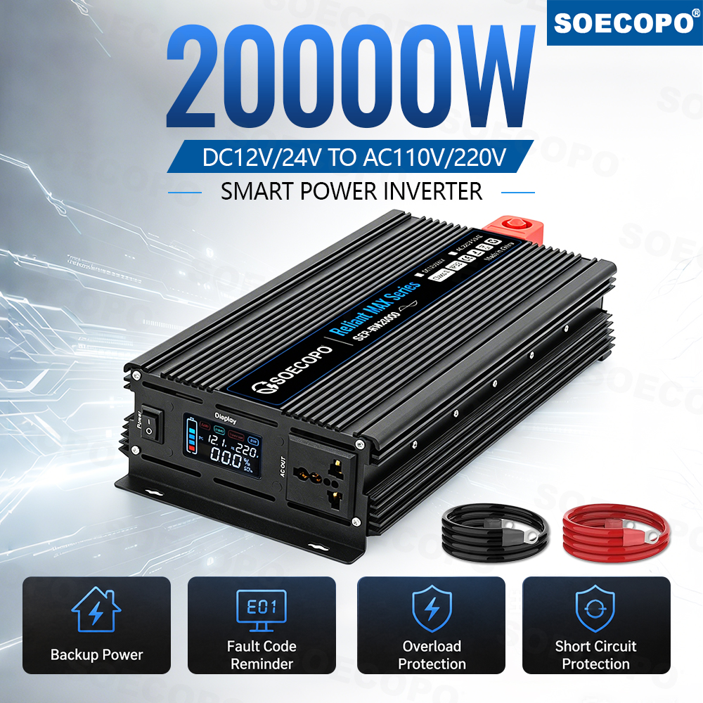 20000 ワットピークスマートパワーインバーター DC12V/24V AC110V/220V LCD インテリジェント冷却マルチ保護耐久性のある家庭用緊急使用