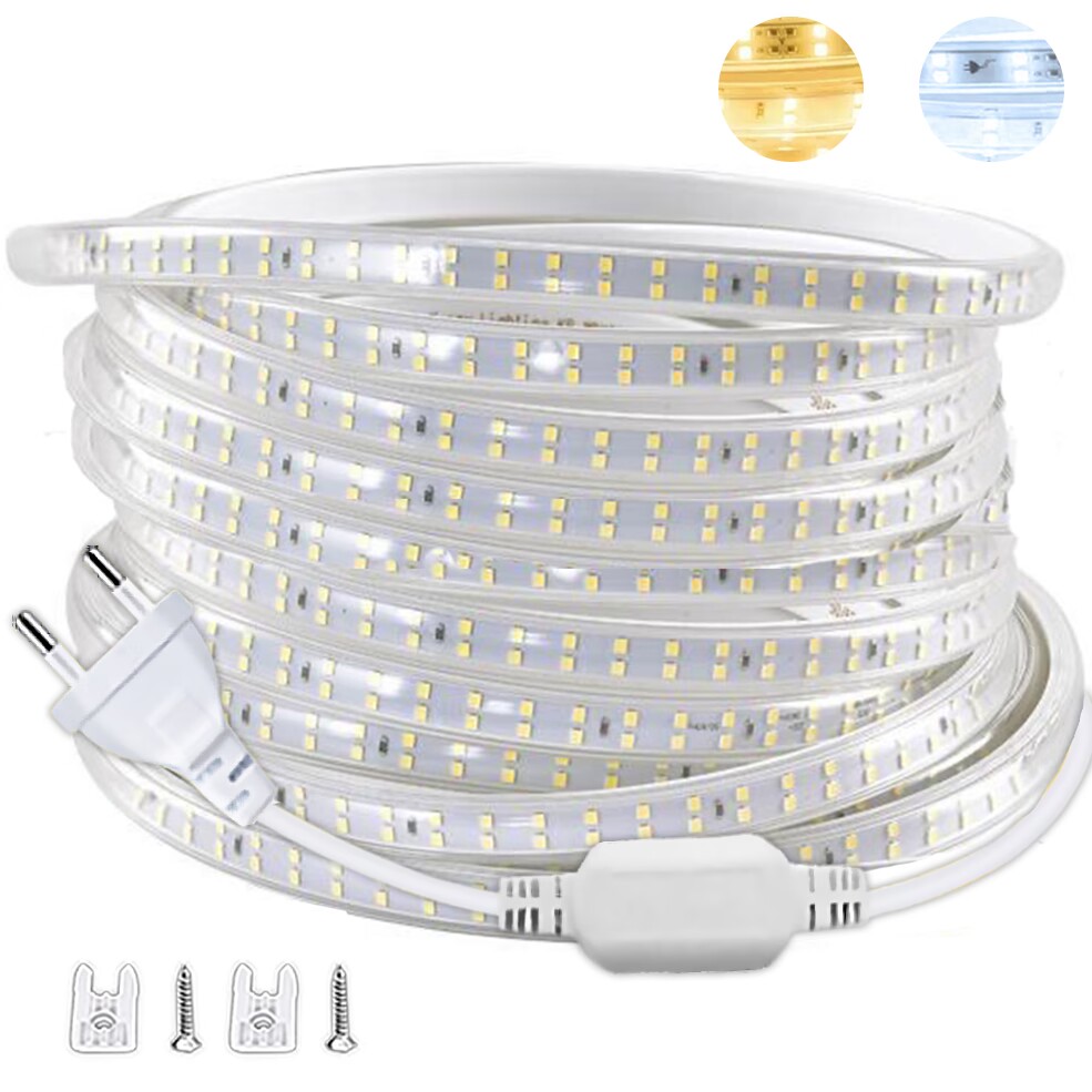 220V LED ストリップ 1-30 メートル Eu プラグ 2835 柔軟なリボンライト防水 Led テープ家庭用キッチン屋外庭の装飾照明