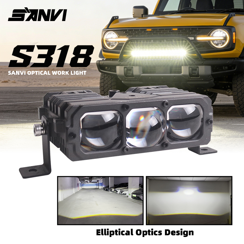 SANVI S318 Bi LED グリルライト 5500K スポットライトオートバイ車補助ライトバー SUV ATV 4x4 オフロード車 12V 自動車部品
