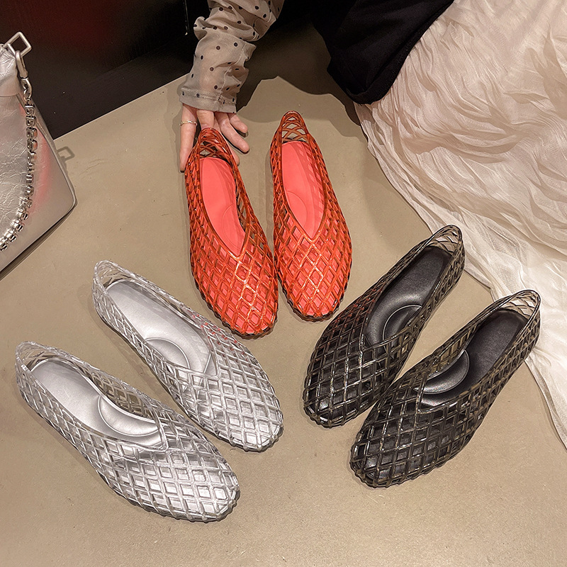 新しい V 口クリスタルゼリーシューズファッショナブル、多用途、快適、平底シングルシューズ、女性用カジュアルサンダル