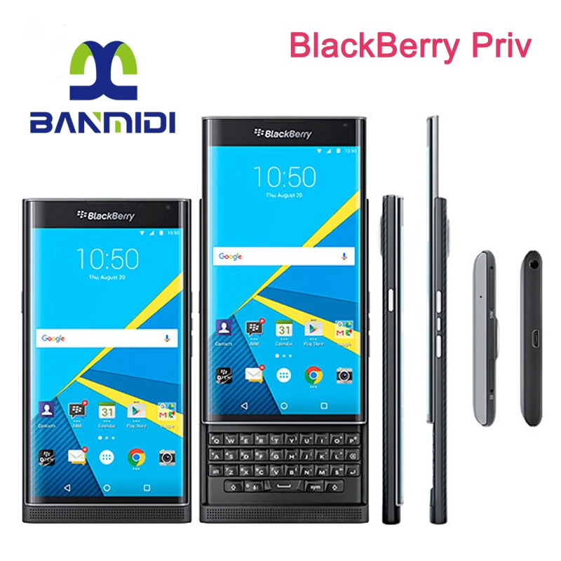 BlackBerry Priv ロック解除オリジナル携帯電話 5.4 'AMOLED 携帯電話 3 ギガバイト RAM 32 ギガバイト ROM 18MP カメラスライダースマートフォン Android
