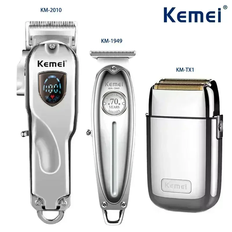 Kemei バリカン KM-TX1 KM-2010 KM-1949 プロフェッショナルメタルボディ電気トリマー充電式メンズシェーバーゴールドとスライバー