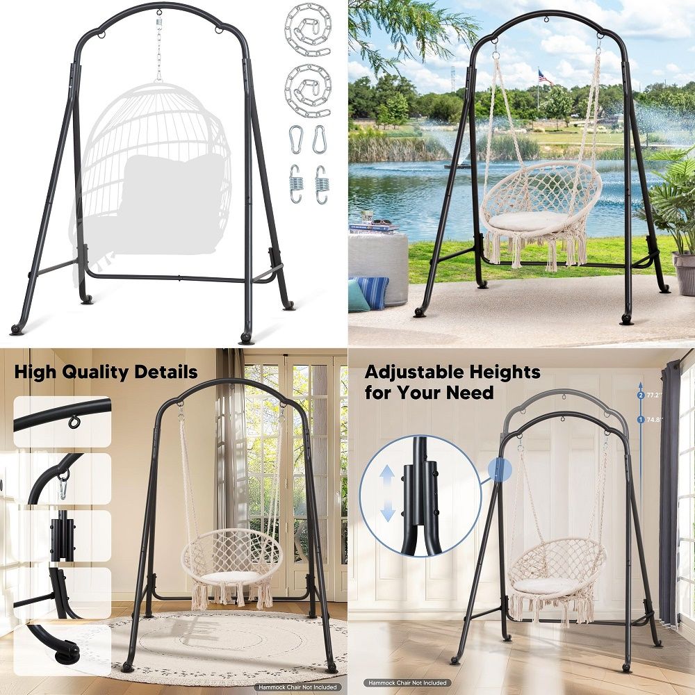 ハンモックチェアスタンド、頑丈なスチール製スイングスタンド、耐荷重400ポンド、屋外屋内用多用途ハンモックチェアスタンド、ハンモックチャ