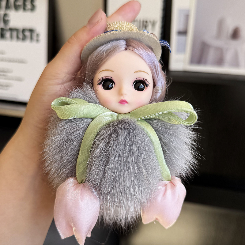 かわいいと無邪気なキツネの毛皮人形スプレーぬいぐるみキーホルダーキツネの毛皮バッグチャーム女性のためのバッグキーリングファインジュエリーアクセサリーキッズガール