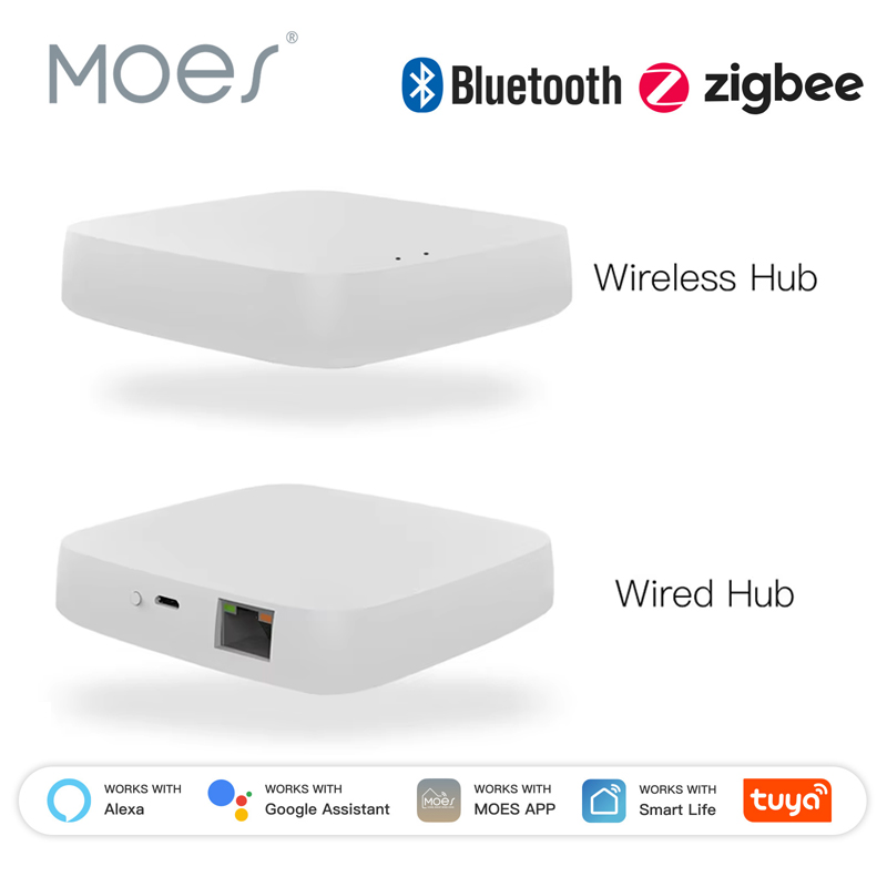 MOES Tuya ZigBee ワイヤレスゲートウェイハブ有線マルチモードブリッジ Bluetooth リモコンメッシュスマートライフアプリ Alexa Google ホーム