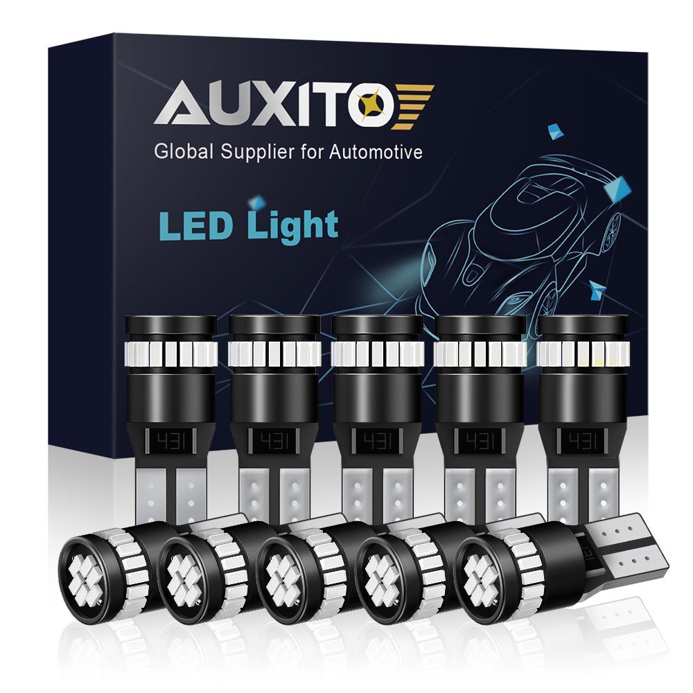 AUXITO 10個 T10 LEDレッドW5W 168 194 LED電球Canbusクリアランスイエローライト車内トランクナンバープレートランプ6500Kホワイト